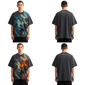 Camiseta Oversize de Algodón de Alta Calidad con Estampado Geométrico Abstracto y Hombros Caídos, Corte Holgado y Estilo Urbano - Product Image 2