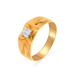 Anillo Solitario Brave Heart para Hombre, Anillo Clásico Ancho de Oro con Diamante Redondo Brillante, Joyería Moderna para Hombre - Product Image 1