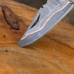 Silver Damascus Pattern Folding Pocket Knife with Gold Floral Engraved Handle Brown Leather Sheath Decorative <b>Outdoor</b> Camping - Product Image 4
