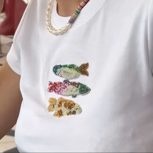 Patch personnalisé en perles de verre brodé à la main, motif animaux marins, appliques à coudre pour vêtements, décoration de t-shirts, artisanat - Product Image 1