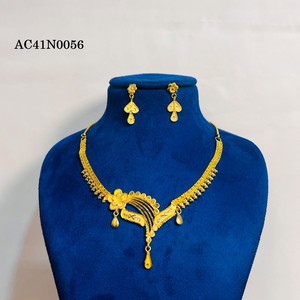 24K Gold Plated Floral Necklace Set Women <b>Bridal</b> Charm Jewelry Traditional Indian Style Necklace with matching earring - Product Image 5