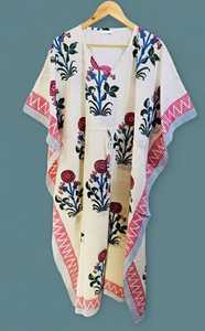 Caftán Midi de Algodón para Mujer, Estampado a Mano, Fabricante OEM, Proveedor de Ropa Femenina al por Mayor en India - Product Image 4