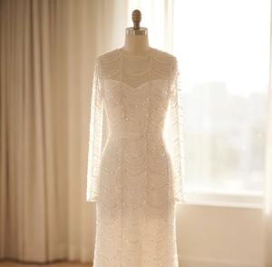 Robe de mariée sirène ornée de perles faites à la main, élégante, à manches longues, fournisseur en gros sur mesure - Product Image 4