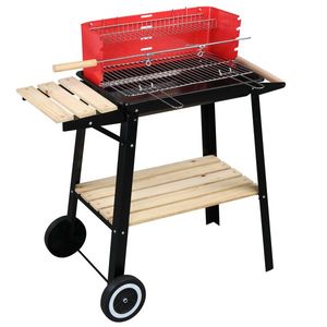 Forno a Carbone Smaltato Nero e Rosso 85*42*86cm con Quattro Gambe e Ruote per Barbecue all'Aperto - Product Image 6