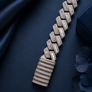 18ct <b>White</b> Gold Moissanite Brilliant Cut Cuban Link Tassel <b>Bracelet</b> for Men's Luxury High Polish Wedding Party Daily Wear Gift - Product Image 2
