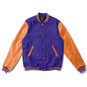 Veste universitaire pour homme, violette, manches orange, fermeture éclair décontractée, col rabattu, coupe classique, matière PU, automne - Product Image 2