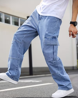 Jeans Homme Personnalisés en Gros, Coupe Ample Droite, Respirants, Taille Mi-Haute, Teints en Pièce, Tissu Adouci, Spandex/Coton