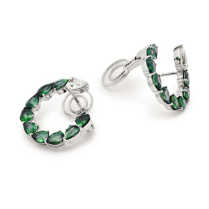 Luxury 925 Silver Huggie <b>Earrings</b> With Pear Cut Green <b>Crystal</b> And Diamond Rhinestone For Women Party Jewelry - Product Image 2
