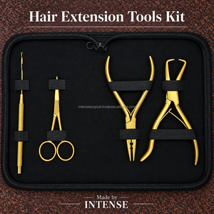 Kit d'outils professionnel pour extensions de cheveux en or : pinces micro-nano, pinces de retrait de liens, crochet, aiguille, ciseaux – Ensemble de salon professionnel - Product Image 4