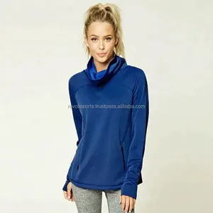 캐주얼웨어 섹시한 숙녀 풀오버 무지 후드 겨울 패션 하이 넥 전체 소매 썸홀 여성 로얄 블루 스웨터