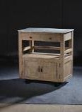 Meuble de rangement roulant style ferme en bois clair avec plateau en marbre, 2 tiroirs, portes Shaker et étagère ouverte - Product Image 6