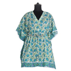 Kaftan court en coton 100% de qualité supérieure, imprimé à la main, doux, léger, pour femmes, occasions décontractées, KFCS005 - Product Image 4