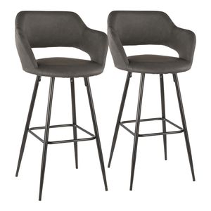 Juego de 2 taburetes de bar contemporáneos Margarite de metal negro y piel sintética gris - Product Image 1