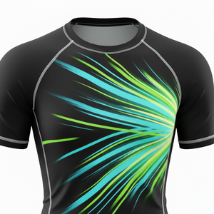 T-shirt de compression à manches courtes premium, sublimé, avec coutures renforcées, tissu respirant et durable, pour MMA, BJJ, surf et entraînement. - Product Image 4