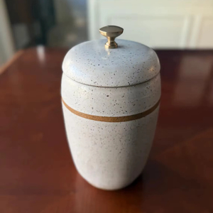 Modern Ceramic <b>Storage</b> Canister Gold Accent Lid Speckled Finish Airtight <b>Kitchen</b> Organizer Luxury Countertop Jar - Product Image 5