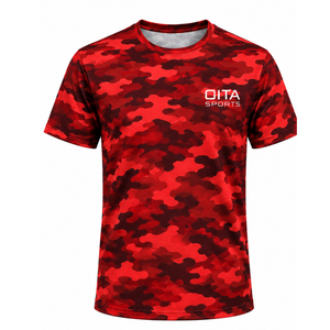 <b>Red</b> Camo <b>T</b> <b>Shirt</b> <b>Men</b> Short Sleeve Crew Neck Camouflage Printed Sports Training Running Gym Workout Performance Activewear - Product Image 1