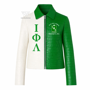 Custom Greek Iota Phi Lambda Sorority Clothing Embroidered Animal Textured Faux Leather Moto <b>Jacket</b> Greek Paraphernalia - Product Image 1