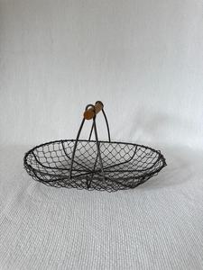 Vintage Wire Basket with Wooden Handle, Rustic Farmhouse <b>Egg</b> Basket, Metal Mesh Gathering Basket, Cottage Kitchen <b>Storage</b> Decor - Product Image 4