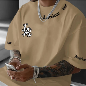 Camiseta de Manga Corta para Hombre, Deportiva, Casual, de Verano, Transpirable, Tejida, con Estampado Digital, 100% Algodón, Cuello Redondo - Product Image 1