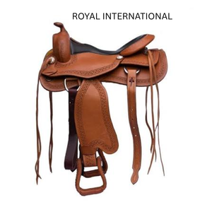 Silla de Montar Occidental de Cuero Grabado a Mano Marrón con Estribos, Equipo Duradero para Equitación, Ranch, Senderismo y Rodeo - Product Image 1