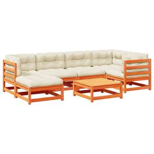 Grand ensemble de canapés de jardin modulaires en pin massif brun, mobilier d'extérieur modulaire élégant - Product Image 2