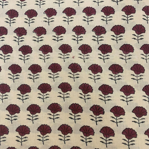 Tela de Algodón Estampada a Mano, Diseño Floral Buti Blanco y Marrón, Material de Algodón Suave Hecho a Mano en India para Vestidos - Product Image 4