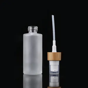 100ml Cosmetic Perfume Frosted Glass Removing Oil Pump Bottle Glass And Bamboo Spray Bottle For Makeup Packaging