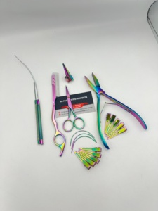 AL-FARDAN Instruments Multi Rainbow Color Surgical Grade Stainless Steel Hair Extension Tools Kit Loop Hook <b>Needle</b> Plier Razor - Product Image 2