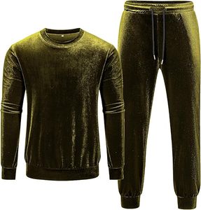 Ensemble décontracté 2 pièces pour homme en velours, pull à manches longues et col rond, pantalon de survêtement en velours à taille élastique - Product Image 1