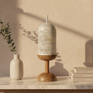 Brûleur d'encens en métal et bois en forme de dôme, design élégant perforé, parfait pour une fragrance et une décoration luxueuses pour la maison - Product Image 1