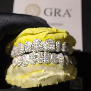 Juego de Grillz de Lujo Chapados en Oro de 18K con Plata de Ley y Piedras de Moissanita, Estilo Hip Hop, para Hombre y Mujer - Product Image 3