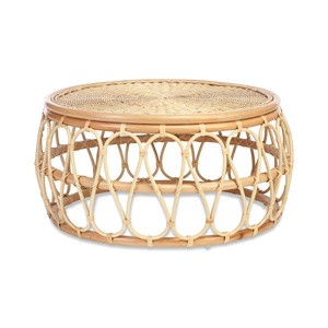 Elegant High Quality Handcrafted Natural Rattan Round Coffee <b>Table</b> Openwork Bentwood Frame Accent Side <b>Table</b> For Living Room - Product Image 3