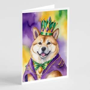 Akita King of Mardi Gras Whimsical A7 Tarjetas de notas en blanco Paquete de 8 con sobres Tarjetas de felicitación de tamaño 5x7 - Product Image 1