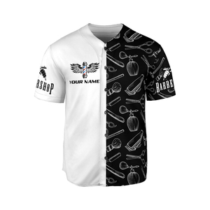 Nouveaux vêtements de travail pour barbier, t-shirt personnalisé avec logo par sublimation, blouse lavable, maillot de baseball, tenue de salon de coiffure - Product Image 1