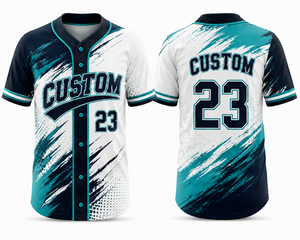 Camiseta de Béisbol Personalizada para Hombre, Sublimada, Transpirable, de Manga Corta, con Botones, Blanca, Azul Marino, Verde Azulado, Número 23, Ropa Deportiva - Product Image 1