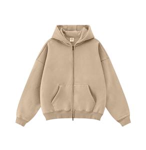 Sudadera con Capucha y Cremallera Extra Grande para Hombre, de Algodón Marrón, Felpa Ecológica, Estilo Urbano Informal, con Bolsillos, Corte Regular, para Invierno, 360g - Product Image 5