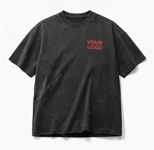 Custom Distressed Oversized T <b>Shirt</b> Raw Edge Light Acid Wash Oversized Down Shoulder Tee <b>Patchwork</b> T <b>Shirt</b> For Men - Product Image 1