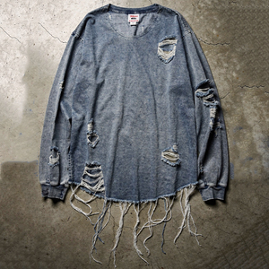 Wholesale Distressed Tee Shirt Women Summer Street Distress T-Shirt Ladies Long Sleeve Denim Cotton Distressed TShirt Women's - Product Image 6