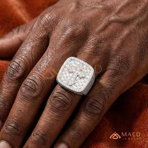 Mens Moissanite Cross Square Signet <b>Ring</b> <b>Iced</b> Out Hip Hop Statement <b>Ring</b> Baguette Cut Silver Luxury Jewelry - Product Image 4