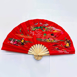 Abanicos de mano de bambú con tela de seda para bodas, abanicos portátiles para invitados, artesanía tradicional vietnamita - Product Image 2