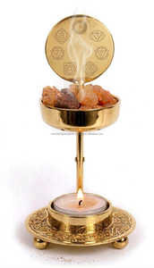 Brûleur d'encens en métal réglable en hauteur avec bol amovible et 7 chakras gravés en laiton - Product Image 3