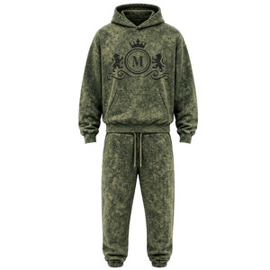 Conjunto Deportivo de Algodón Lavado al Ácido para Hombre, Pantalones Largos con Capucha y Cordón Ajustable, Logotipo con Pedrería, Estilo Casual Otoñal - Product Image 3
