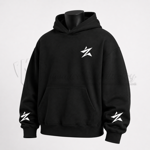 Sudadera con Capucha Negra Personalizada, Oversize, de Algodón y Felpa, Estilo Urbano, con Estampado Gráfico, OEM ODM - Product Image 3