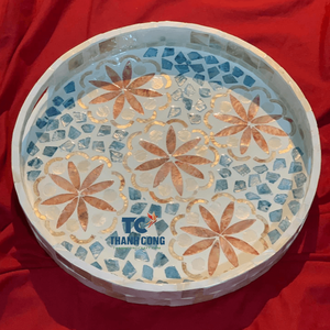 Bandeja de servicio con Incrustaciones de nácar redonda más vendida, regalos de Ramadán de proveedor de bandeja de laca de confianza - Product Image 5