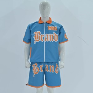 MRI Brand Mens Short Sleeves <b>Track</b> Sets Blue Orange Contrast Trim Printed Letter Custom Logo OEM Pattern Regular Fit Casual Wear - Product Image 1