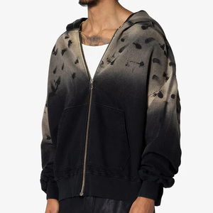 Sudadera con capucha y cremallera para hombre, estilo oversized, tie-dye, de algodón French Terry, con degradado de color, estilo casual, tendencia 2026, estilo otoño - Product Image 1