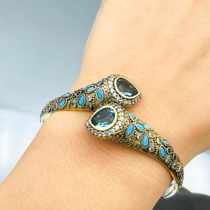 Handmade Aquamarine Stone <b>Bracelet</b> Sterling <b>Silver</b> <b>Cuff</b> Bangle Natural Blue Gemstone Jewelry Adjustable Gift For Women - Product Image 5