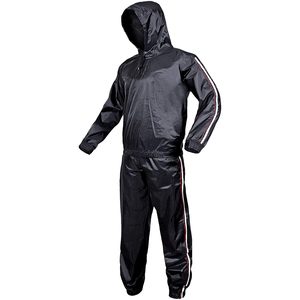 Combinaison de sauna noire à capuche pour homme, en polyester, avec cordon de serrage à la taille, pour toutes les saisons, vêtements de fitness - Product Image 3