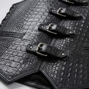 Custom Crocodile Embossed <b>Leather</b> Biker Vest <b>Men's</b> Motorcycle Vest Genuine <b>Leather</b> Buckle Closure <b>Waistcoat</b> OEM ODM - Product Image 3