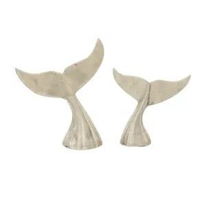 Juego de Dos Esculturas Metálicas de Cola de Ballena Plateadas, Decoración de Mesa de Lujo Estilo Costero para Sala de Estar, Oficina y Casa de Playa - Product Image 2